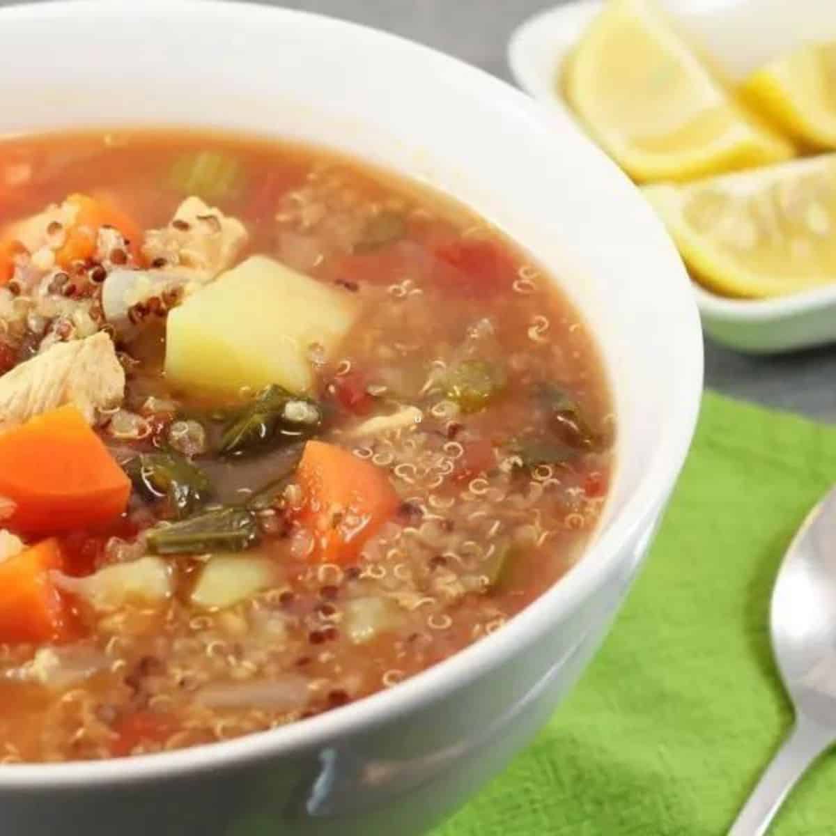 Chicken and Vegetable Soup with Quinoa and Lemon