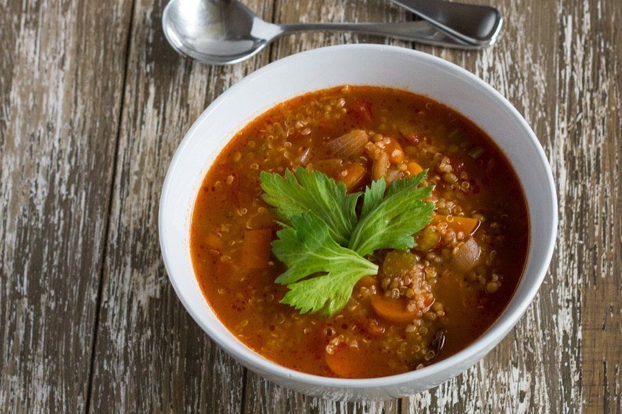 Vegetable & Lentil Soup is a traditional winter warming soup that is packed full of super healthy ingredients.