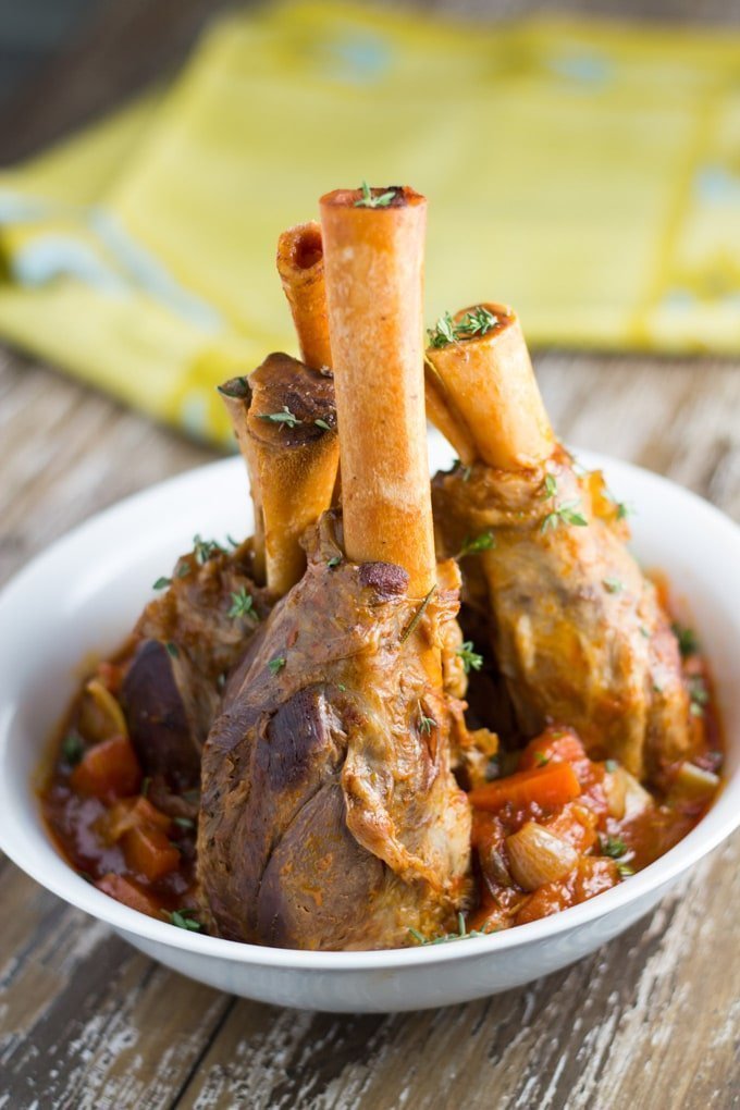 A bowl of slow cooker lamb shanks is a bowl ready to eat.