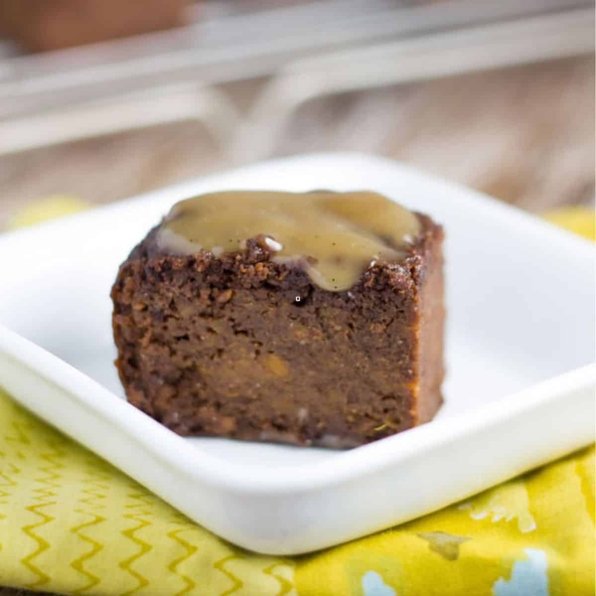 Sweet Potato Brownies with Caramel Sauce