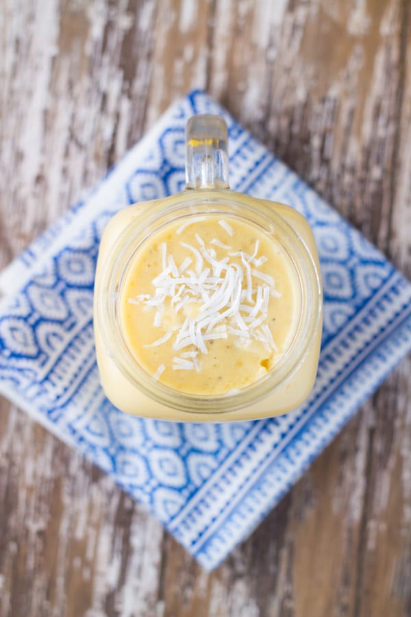 Coconut, Mango & Banana Smoothie. This smoothie is so creamy and delicious and best of all it is dairy and nut free.