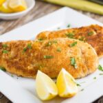 Gluten Free Chicken Schnitzel. You would never know that it was gluten free! The crumb is made of almond meal and is so delicious!