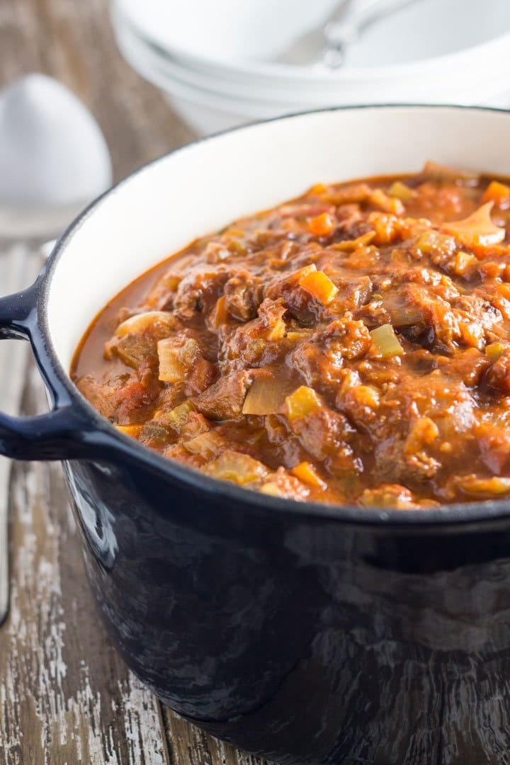 how the slow cooker beef ragu looks when it is ready to eat