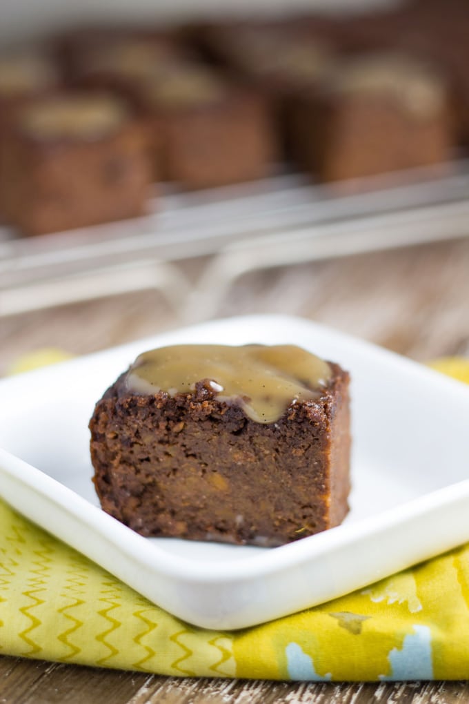 A sweet potato brownie on a plate.