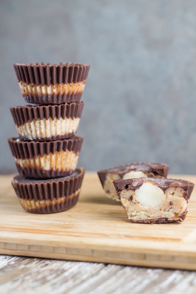 Chocolates stacked on a board.