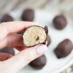 Chocolate Chip Cookie Dough Balls. It is my chocolate chip cookie dough bar mixture, dipped in chocolate and oh so yummy!!