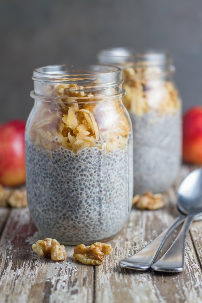 how the Apple & Walnut Breakfast Chia Pudding looks when ready to eat