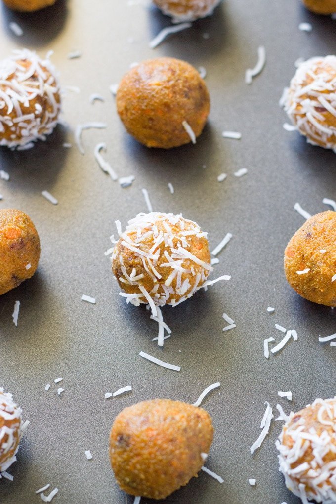 bliss balls on a baking tray