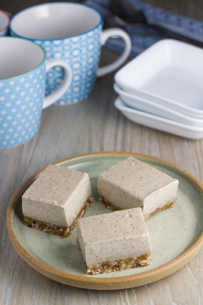 Three pieces of vanilla custard slice on a plate. 