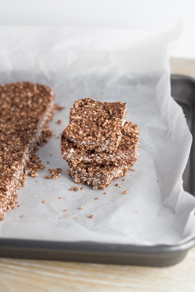 how the Nut Free Chocolate & Coconut No Bake Bars look when ready to eat