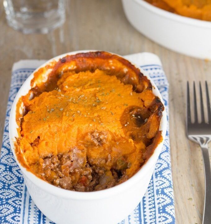 Sweet Potato Cottage Pie. Gluten and dairy free, made with grass fed beef, mashed sweet potato and lots of vegetables. YUM!