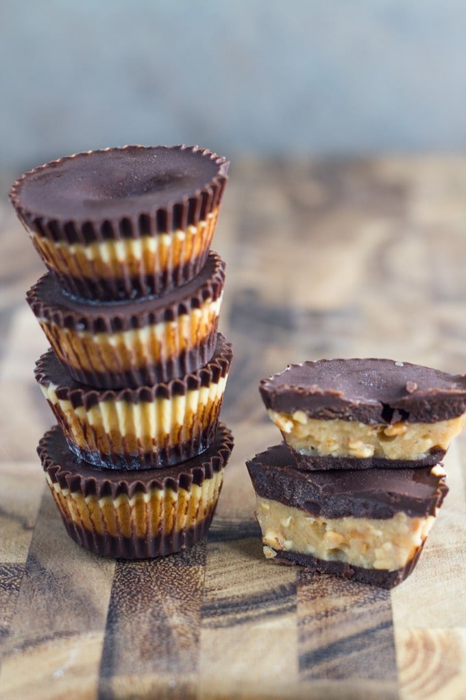 Two stack of peanut butter cups.