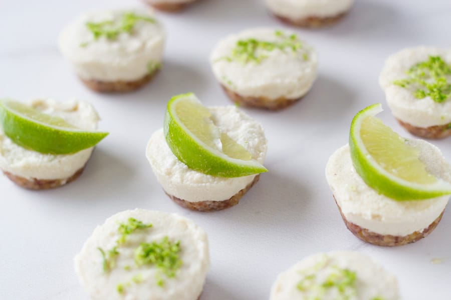 how the Raw Mini Lime Cheesecakes look when ready to eat