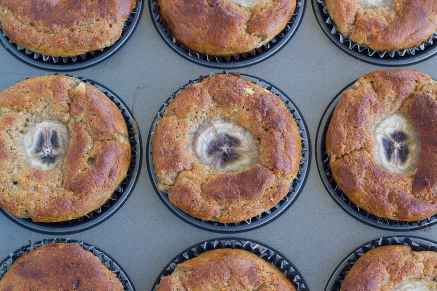 banana muffins in a muffin tray