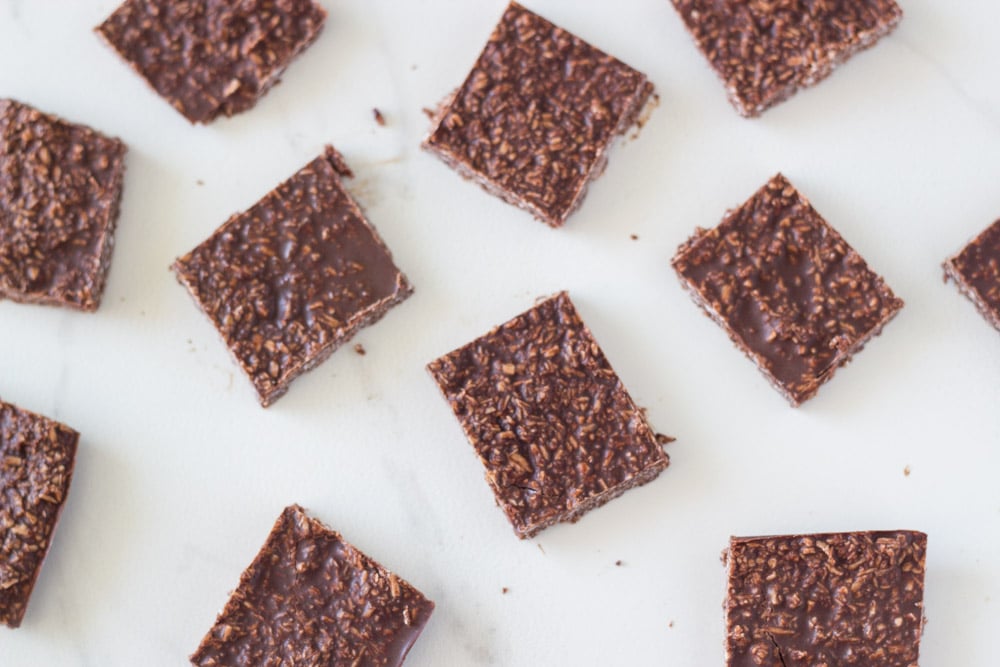 Chocolate squares on a board.