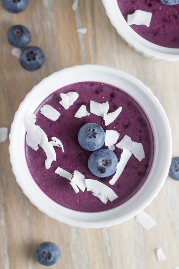 Blueberry mousse. Takes only 20 minutes to make and then 60 minutes to set. So, if you are looking for an easy to make dessert for guests, then you can't go passed this healthy and delicious dessert.