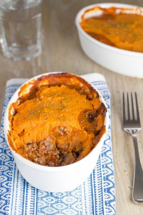 Sweet Potato Cottage Pie. Gluten and dairy free, made with grass fed beef, mashed sweet potato and lots of vegetables. YUM!