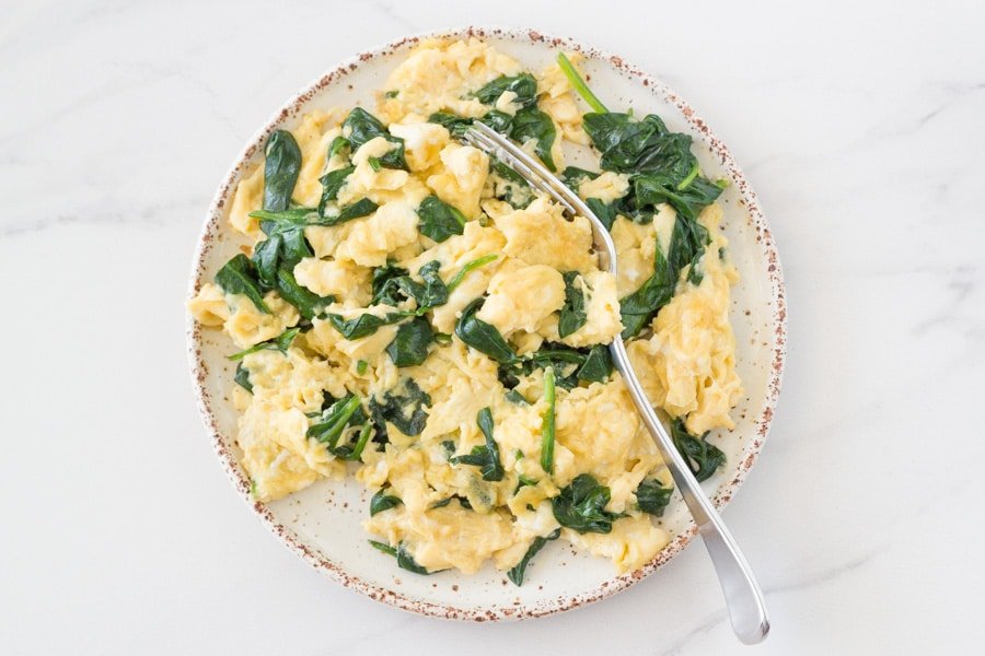 Plate of scrambled eggs.