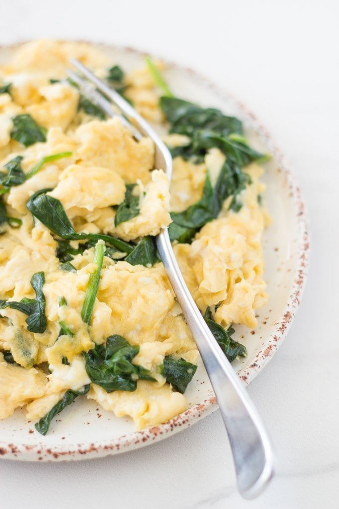 plate of scrambled eggs.