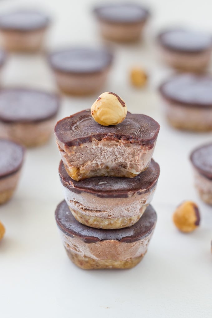 Stack of mini no-bake nutella bites with more behind the stack.