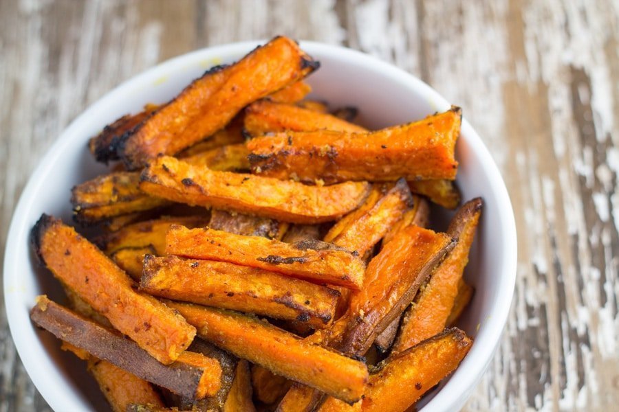 Baked Garlic Butter Sweet Potato Fries. These fries are so easy to make and they make a great side to so many meals or they are just as awesome on their own!