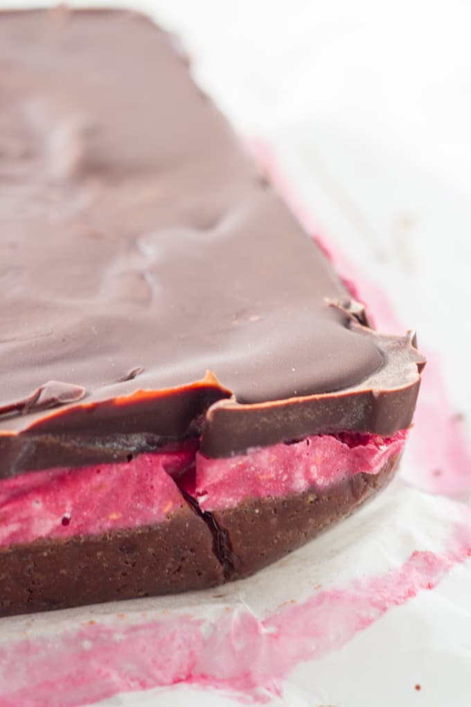 raw chocolate brownie before being sliced