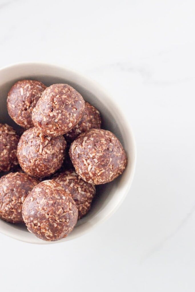 top down view of the chocolate coconut bliss balls