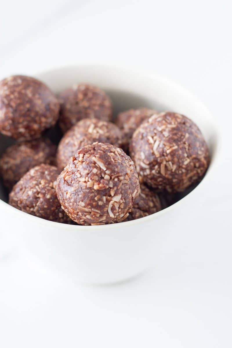 front on photo of the bliss balls in a bowl