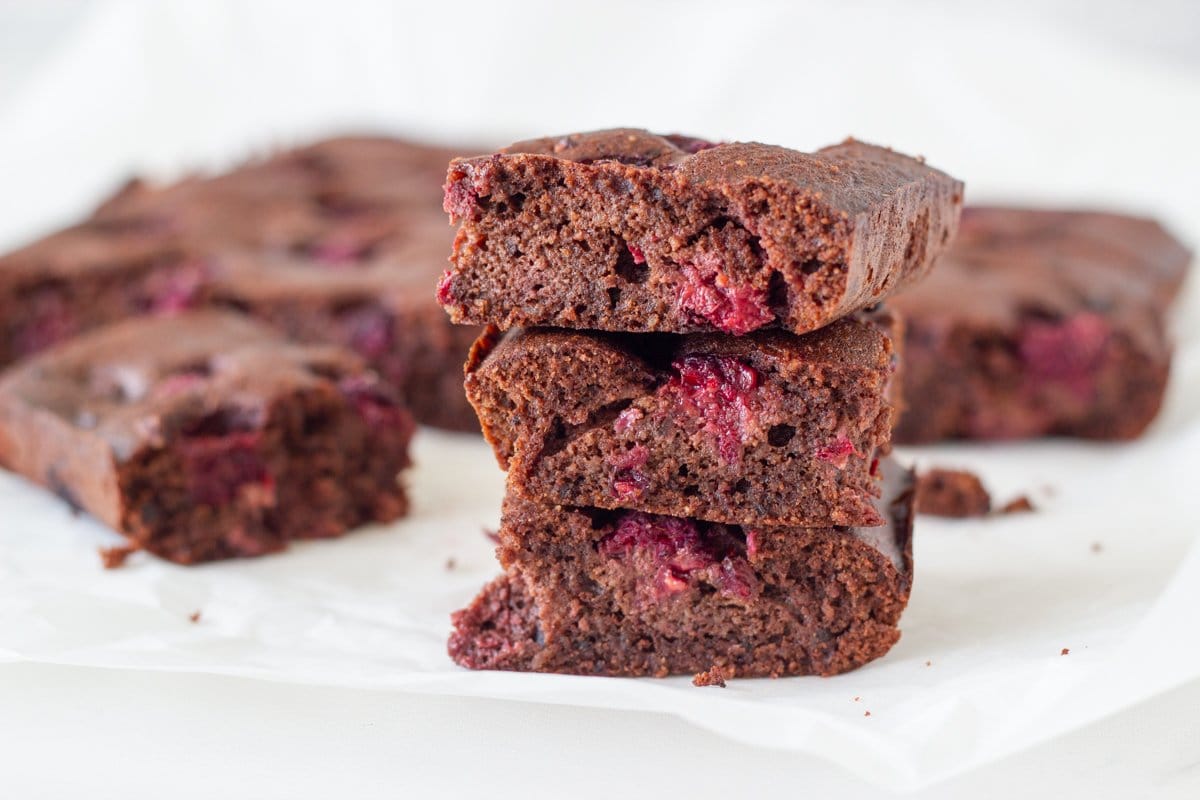 These gluten free raspberry brownies are made with almond meal and are super easy to make. They make the perfect morning or afternoon tea treat! 