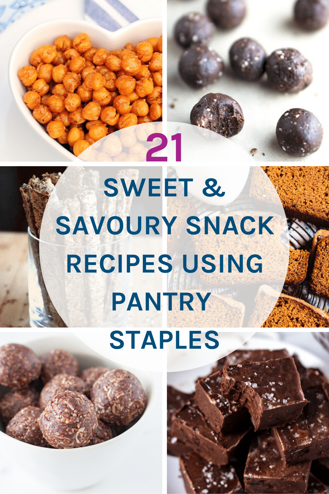 21 Healthy Snack Recipes Using Pantry Staples with some of the recipes images.