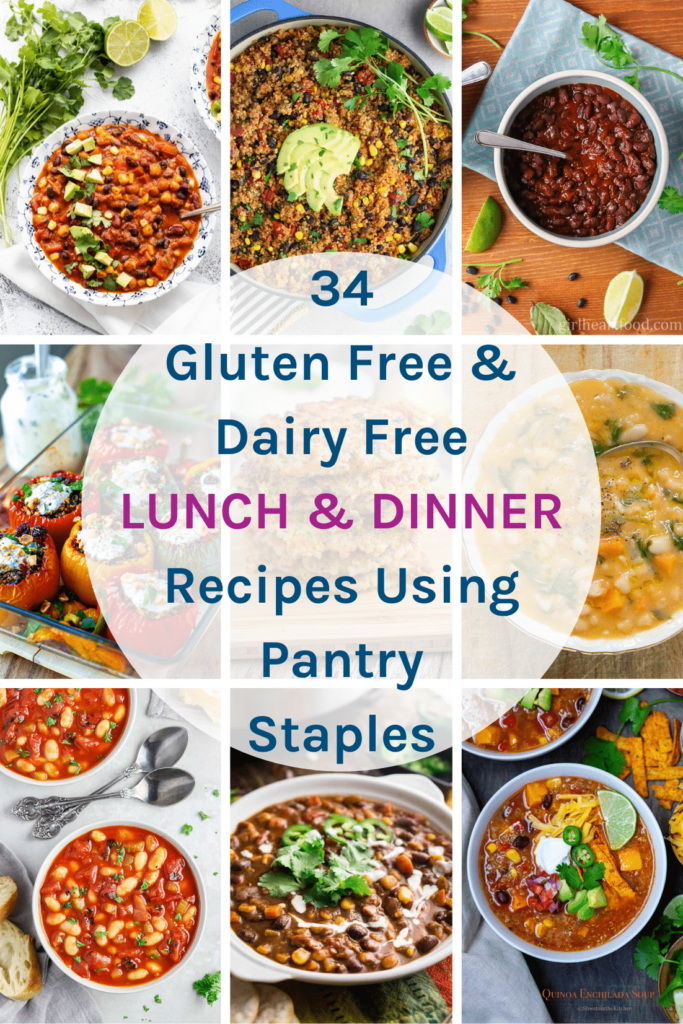 34 Gluten Free Dairy Free Lunch & Dinner Recipes Using Pantry Staples - These recipes all use pantry staples that you should keep on hand to help you during times of crisis. Included are recipes that use tinned tomatoes & passata, quinoa & rice, tinned tuna or beans & lentils.