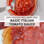 Basic Italian Tomato Sauce - This is my family recipe which has been passed down from generation to generation. It is made with 4 simple ingredients - diced tomatoes, tomato paste, garlic and olive oil.