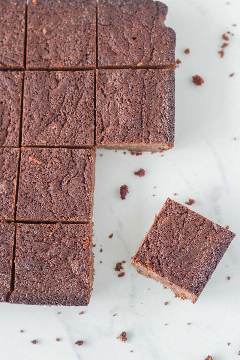 Slicing the chocolate brownies. 