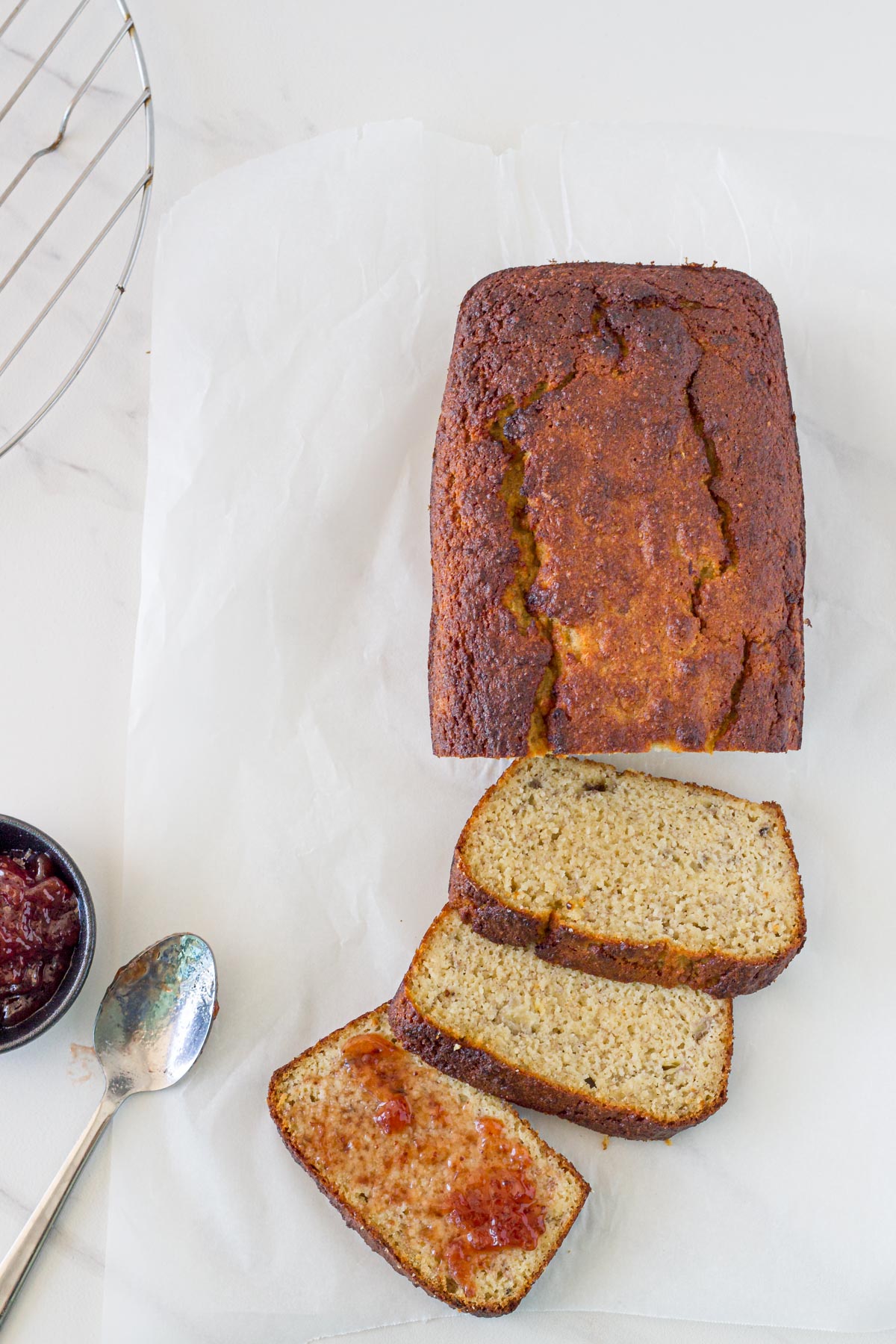 how the gluten free banana bread looks when it is ready to eat.