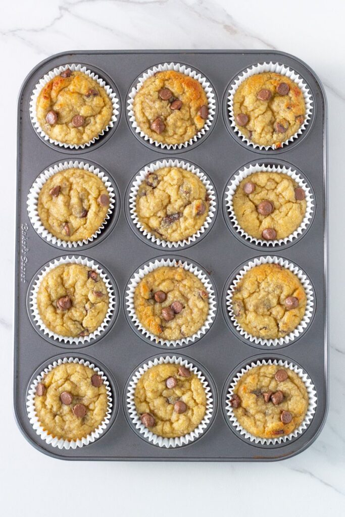 how the gluten free banana chocolate chip muffins look when finished
