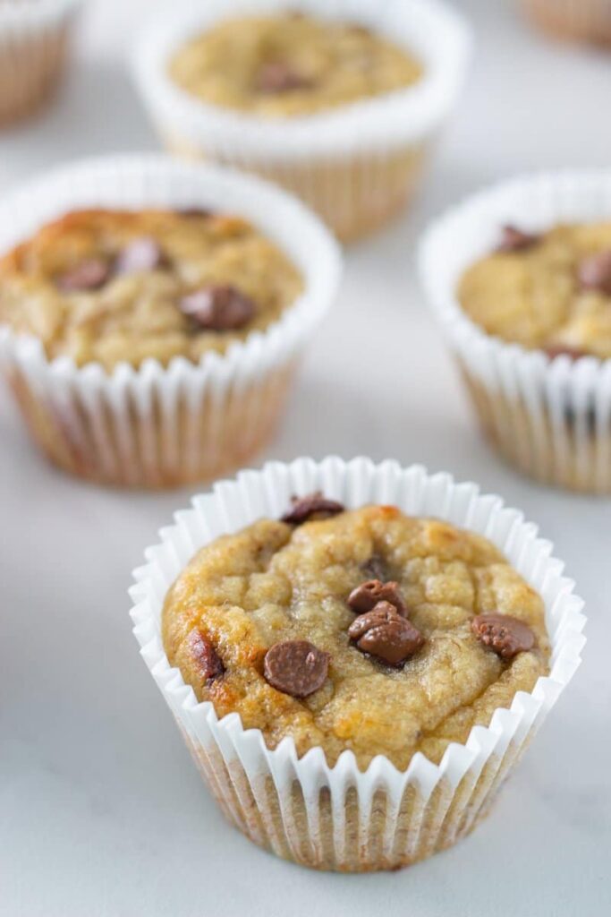 how the gluten free banana chocolate chip muffins look when finished