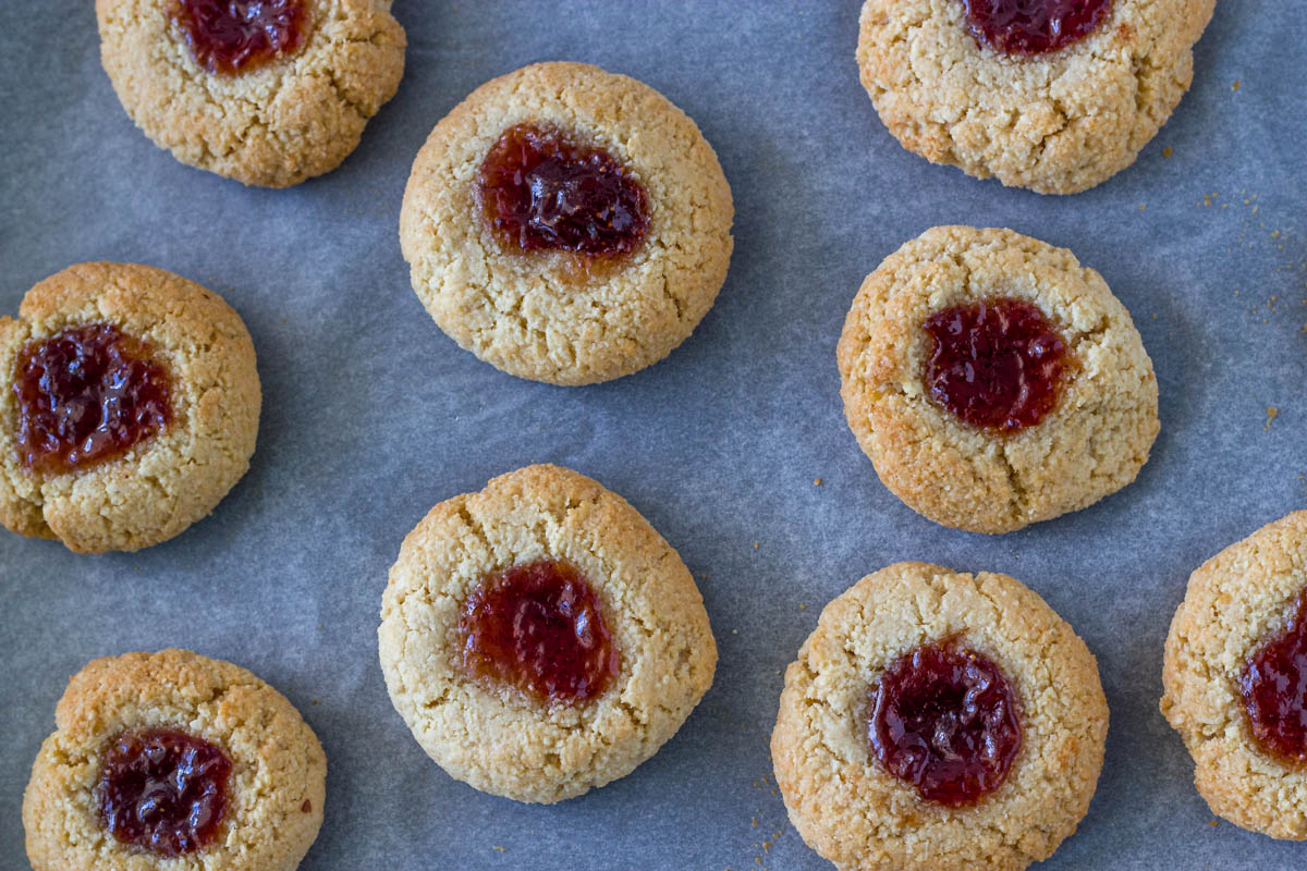 Tray of cooked jam drops.