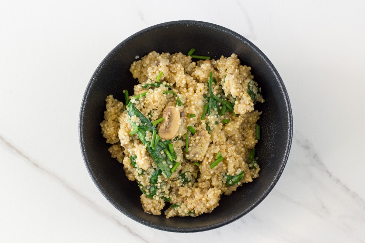 photo of Mushroom and Spinach Quinoa Risotto when it is ready to eat