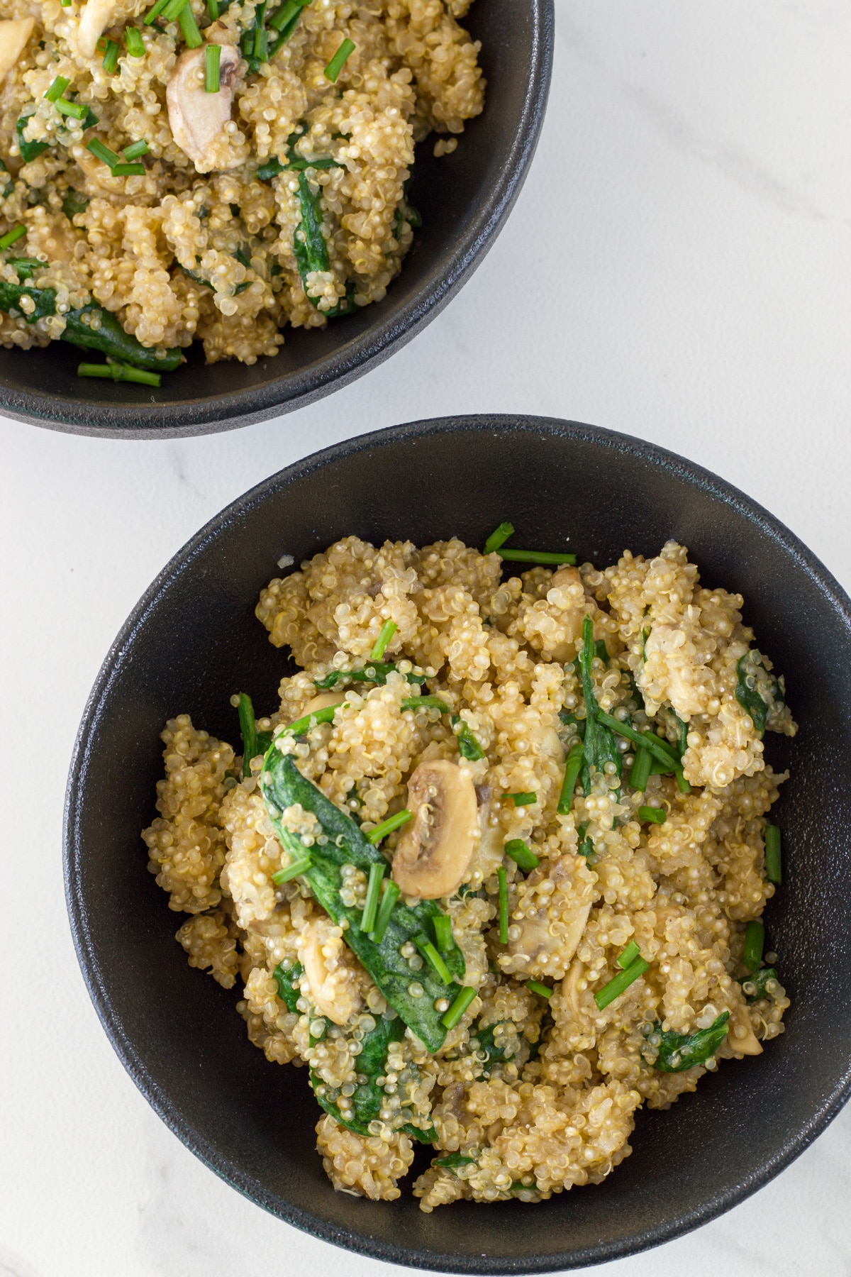 photo of Mushroom and Spinach Quinoa Risotto when it is ready to eat