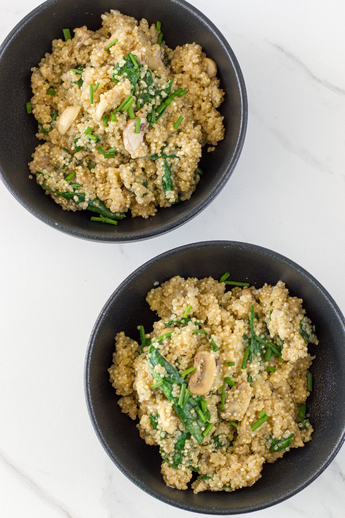 photo of Mushroom and Spinach Quinoa Risotto when it is ready to eat