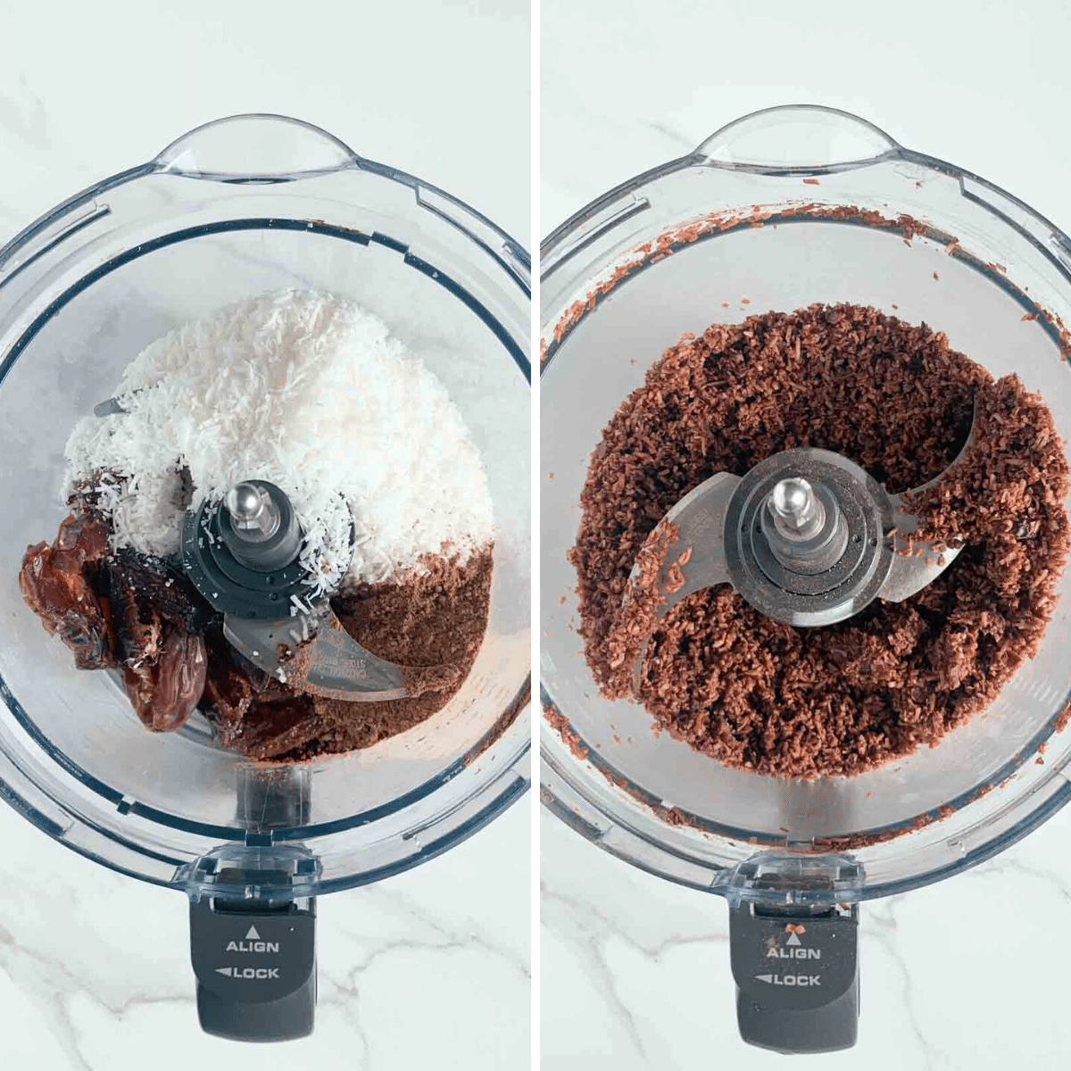 Bliss balls being made in the food processor.