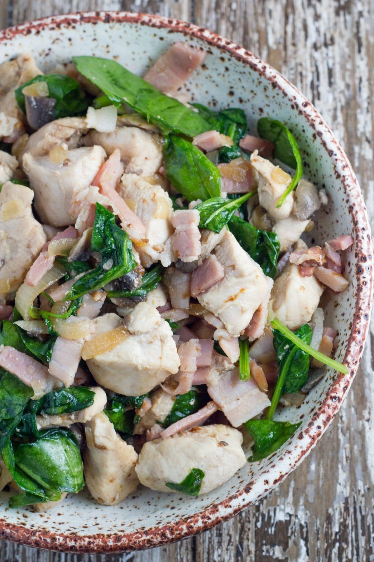 The Chicken and Bacon salad in a bowl ready to enjoy.