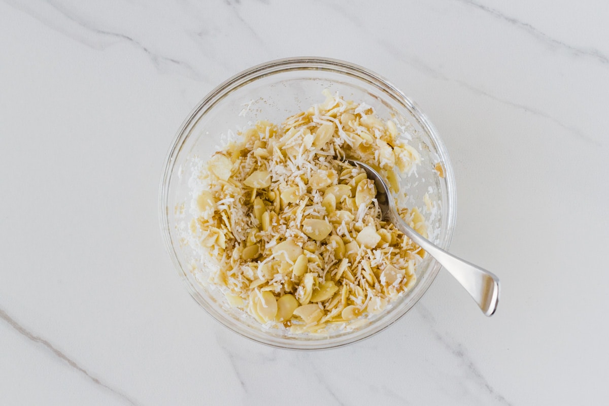 Crumble mixture ingredients in a bowl.