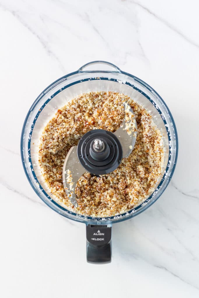 photo of food processor bowl with processed base ingredients