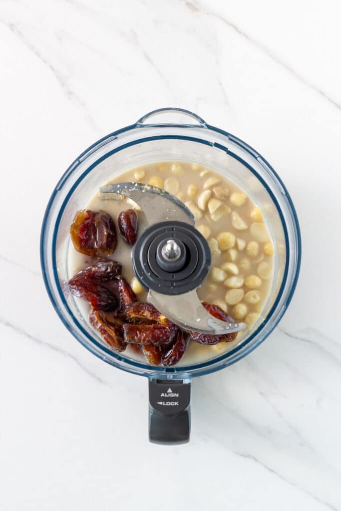 photo of the caramel layer ingredients in the food processor bowl