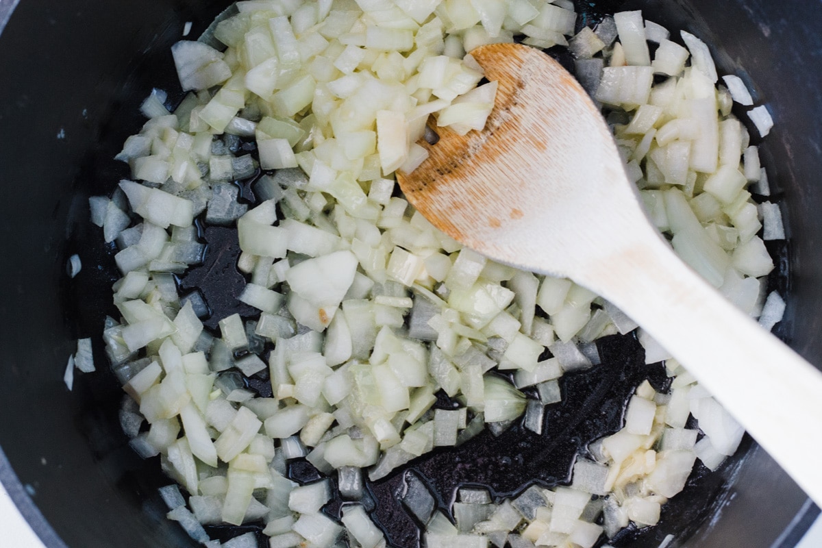 Sauteing onion and garlic.