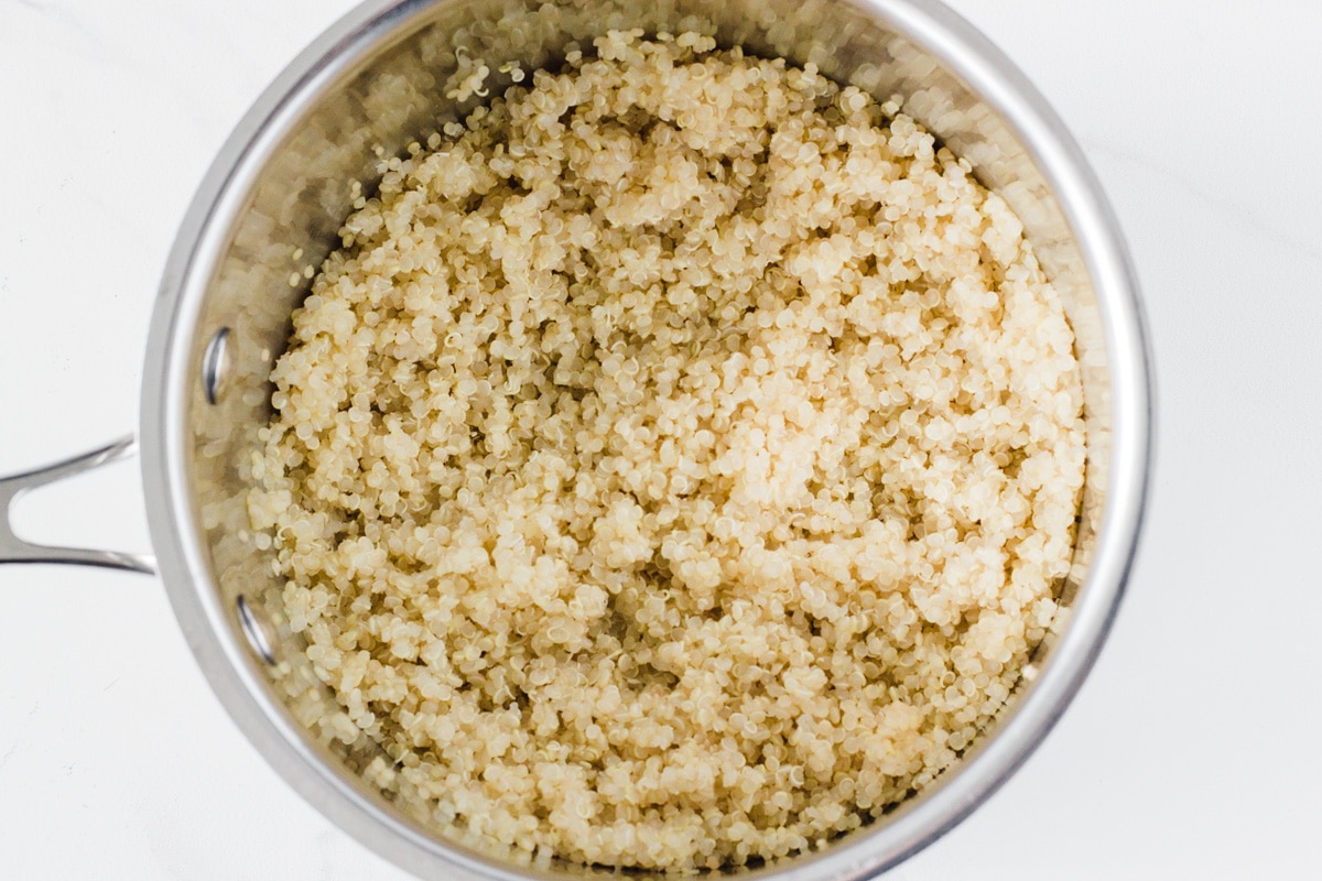 small saucepan of cooked quinoa.