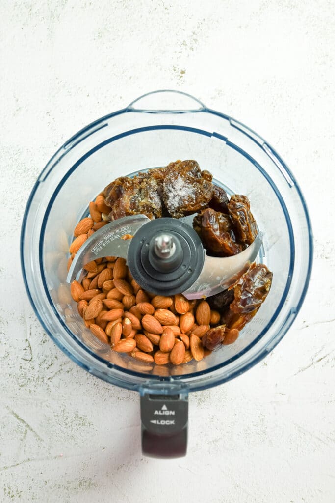 image of the salted caramel ingredients in the food processor bowl.