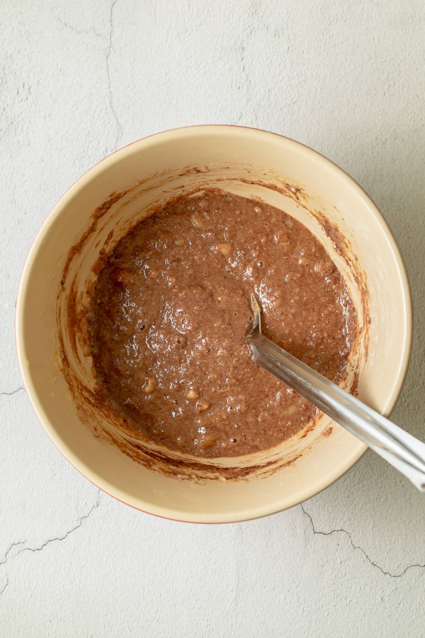 photo of the wet and dry ingredients mixed together