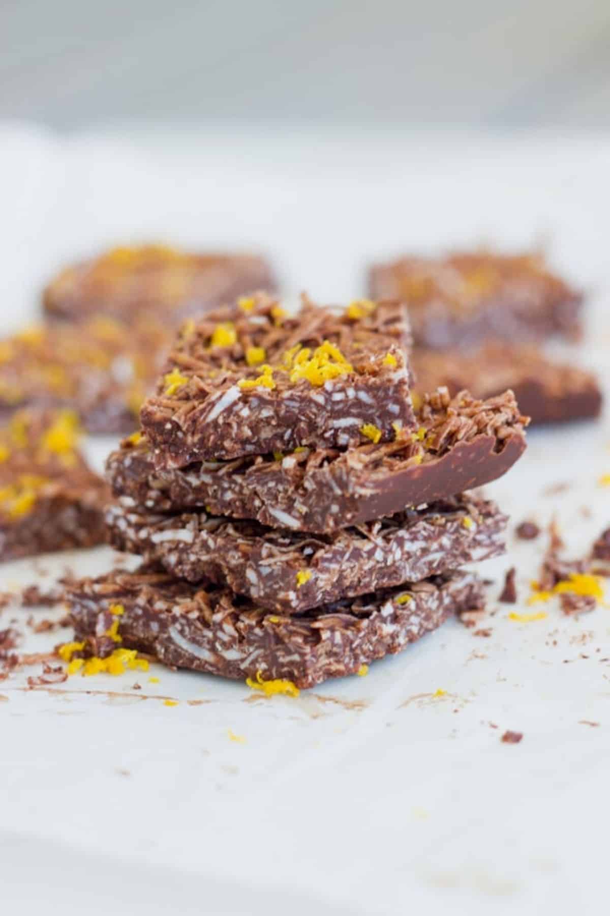 Pieces of jaffa coconut rough on baking paper.